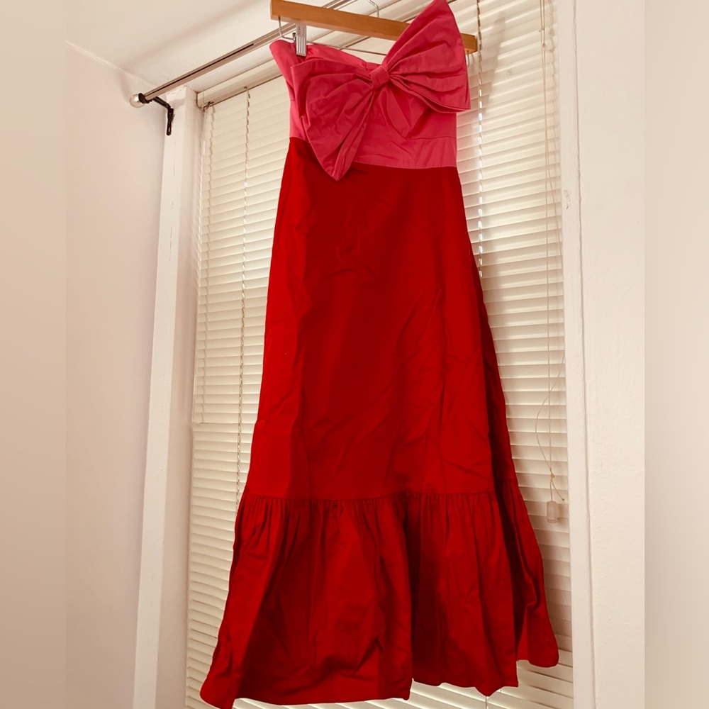 Hutch Anthropologie Bow-Tie Strapless Mid Dress In Red/Pink